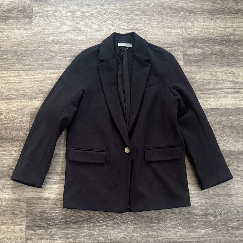 Vince Classic Black Blazer Double Breasted Relaxed Fit Viscose Blend Size Small